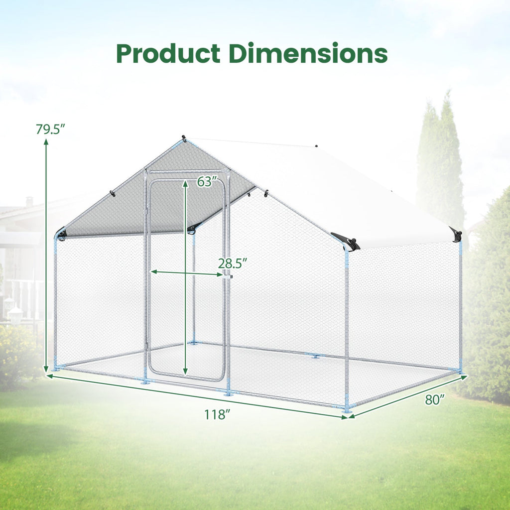 Large Metal Chicken Coop 9.8 x 6.7 Ft with Waterproof Cover