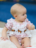 Western Horse Embroidered Smocked Plaid Baby Girl Romper