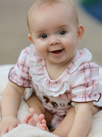 Western Horse Embroidered Smocked Plaid Baby Girl Romper
