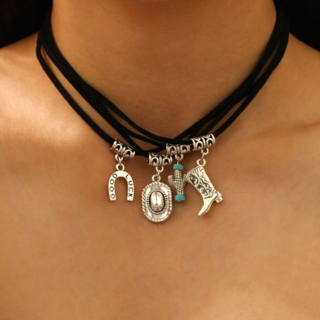 Western Denim Female Style Retro Boots Jewelry Set