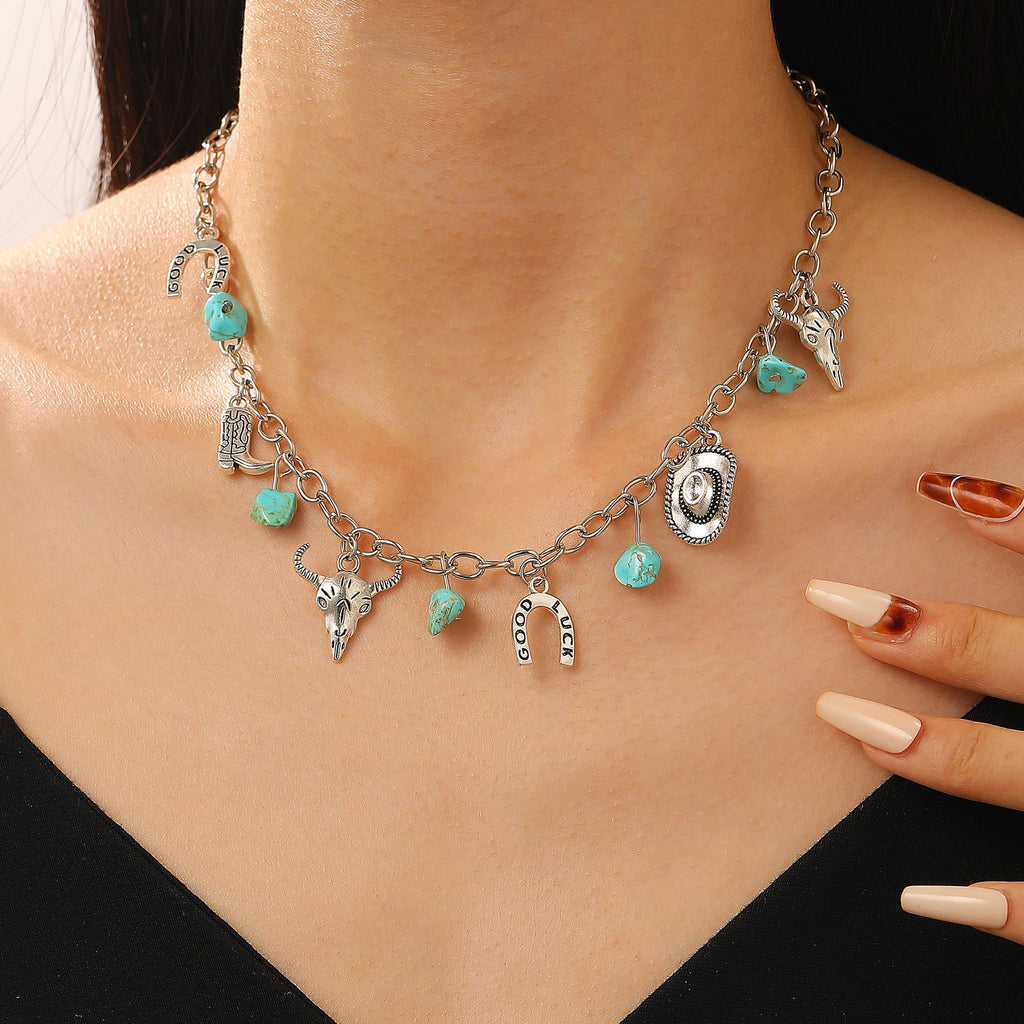 Western Denim Female Style Retro Boots Jewelry Set