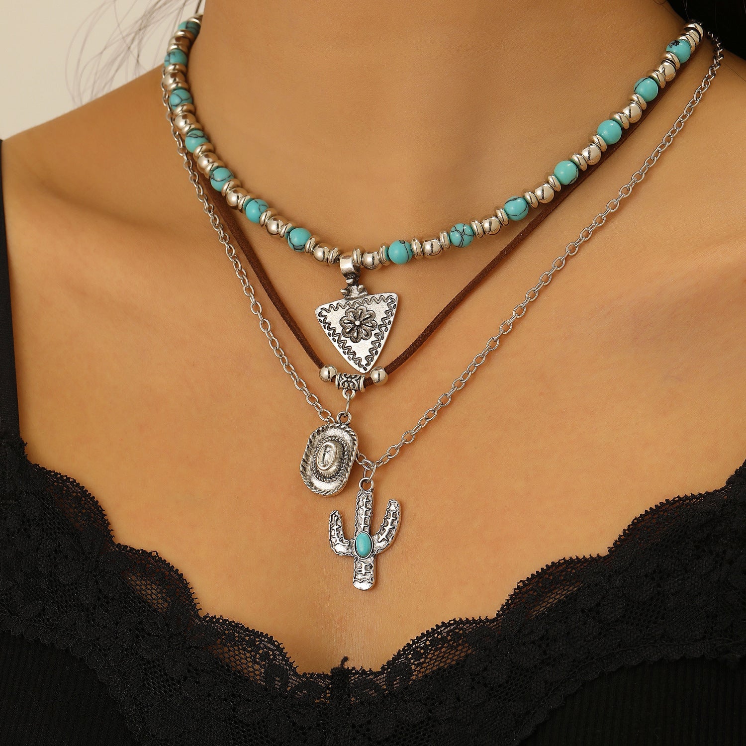 Western Denim Female Style Retro Boots Jewelry Set