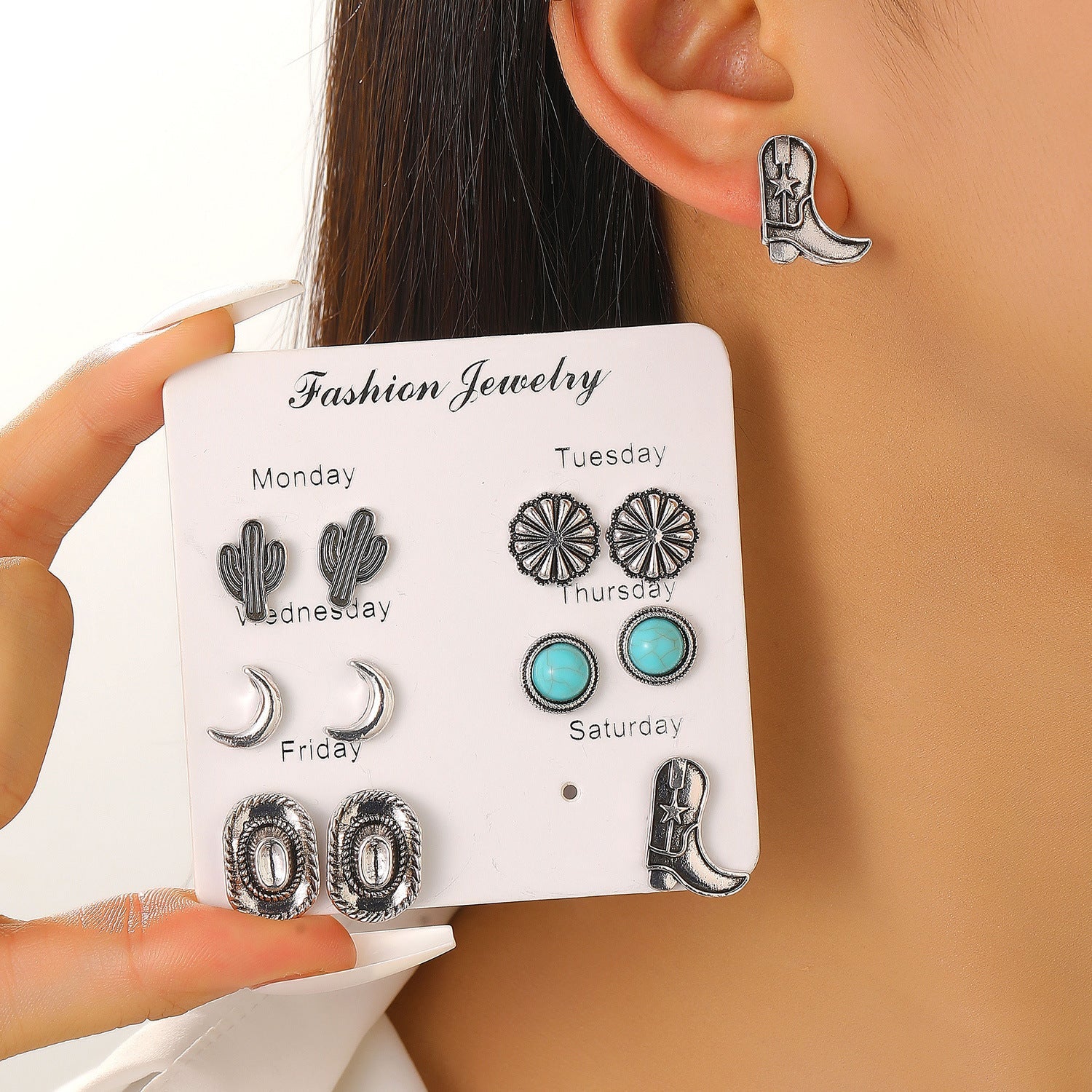 Western Denim Female Style Retro Boots Jewelry Set