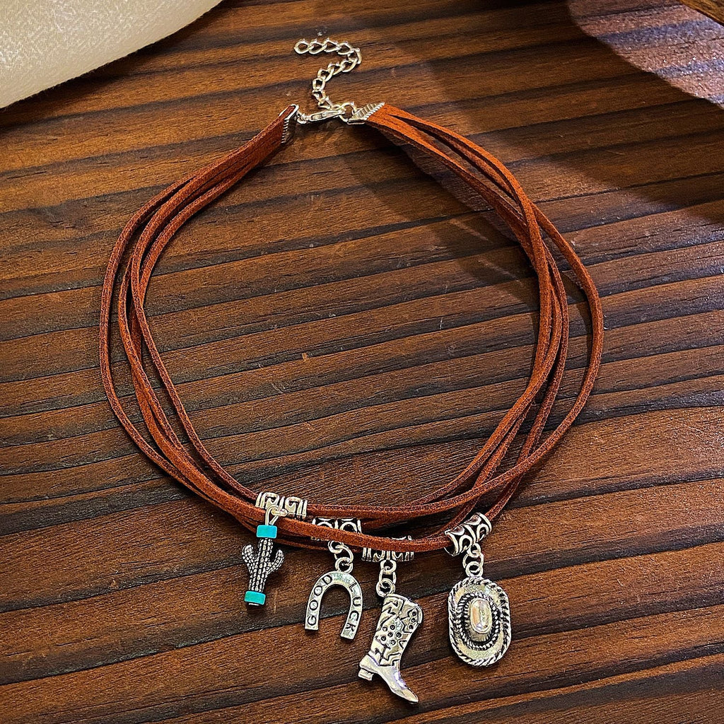 Western Denim Female Style Retro Boots Jewelry Set
