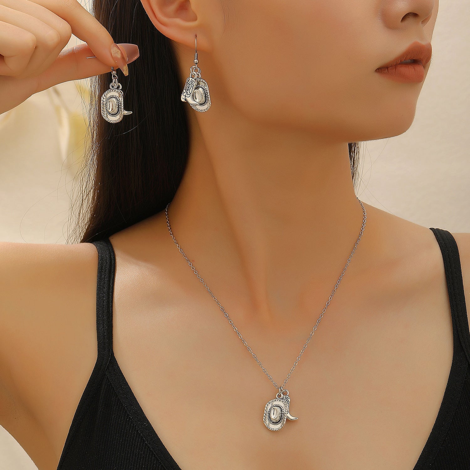 Western Denim Female Style Retro Boots Jewelry Set