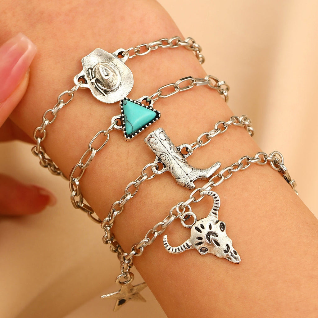 Western Denim Female Style Retro Boots Jewelry Set