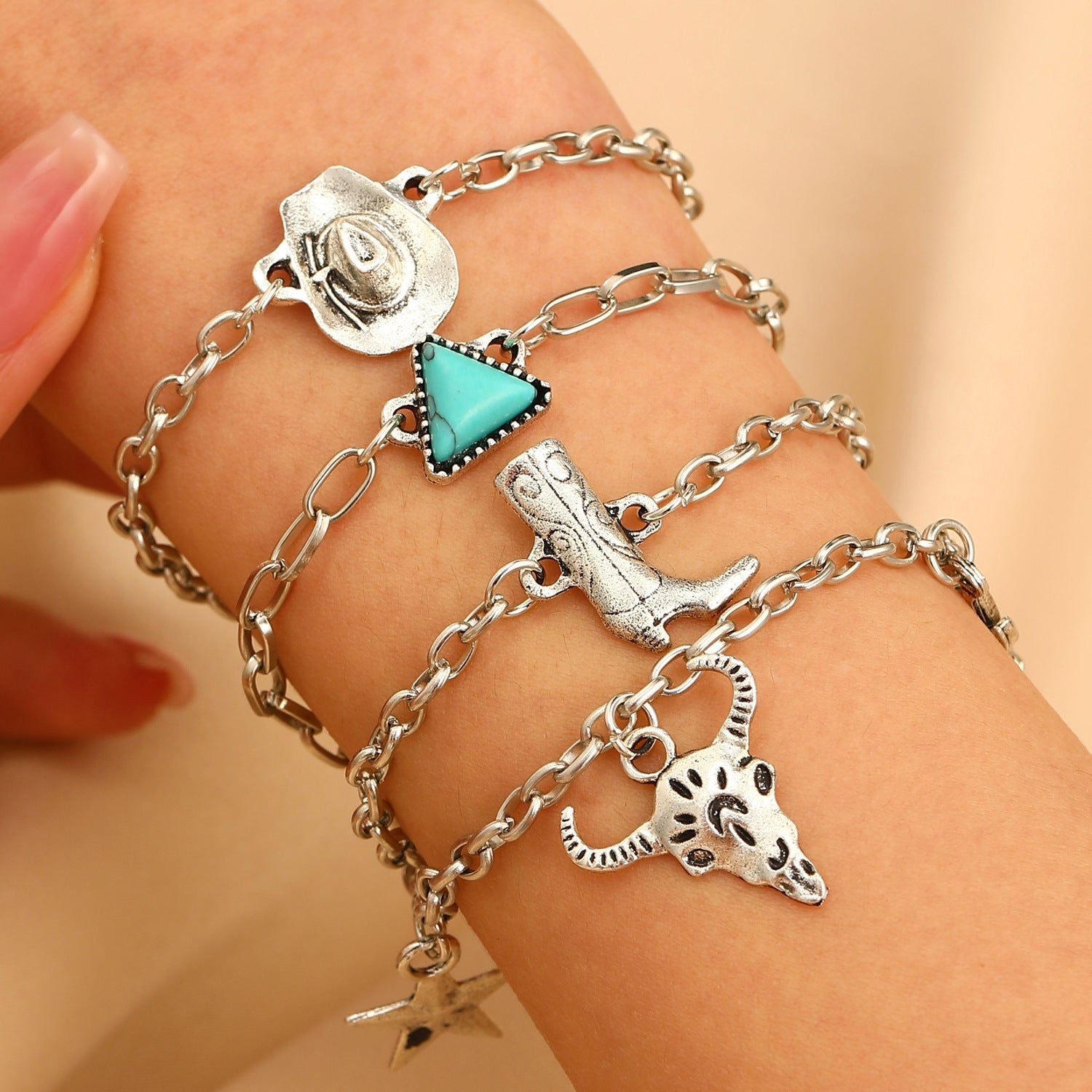 Western Denim Female Style Retro Boots Jewelry Set
