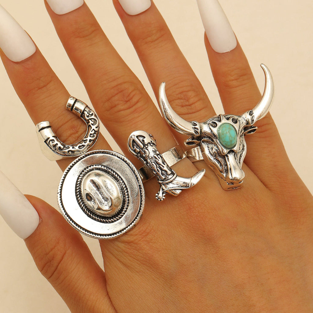 Western Denim Female Style Retro Boots Jewelry Set