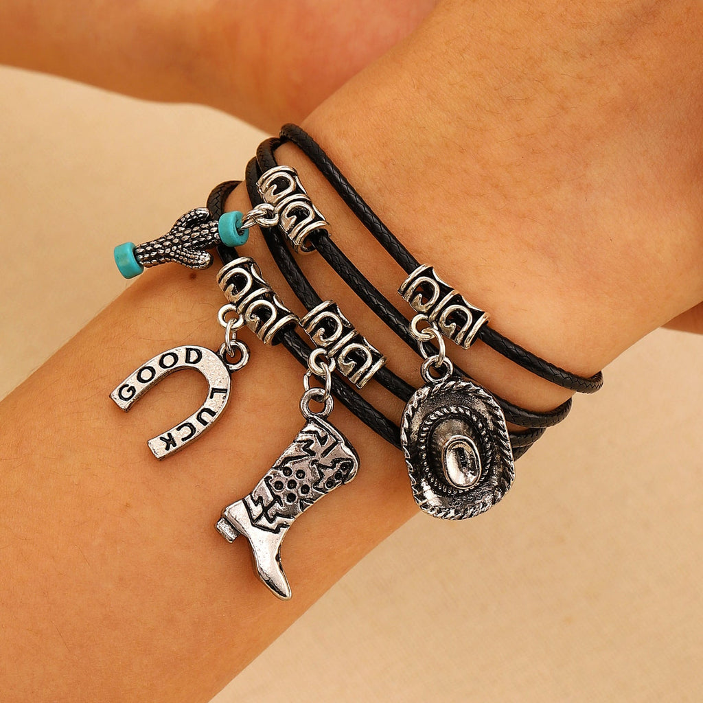 Western Denim Female Style Retro Boots Jewelry Set