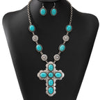 Retro Fashion Cross Turquoise Western Style Jewelry Set