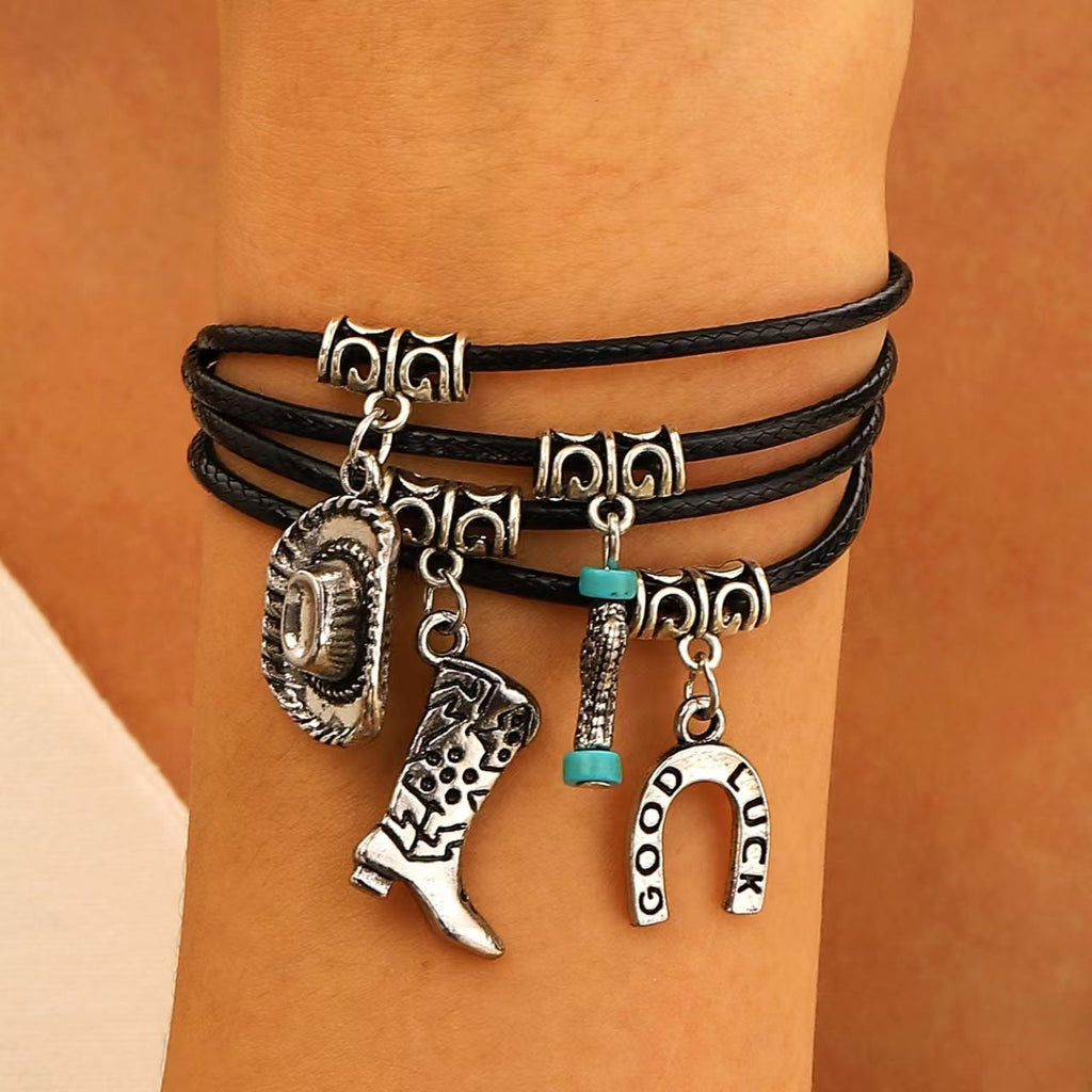 Western Denim Female Style Retro Boots Jewelry Set