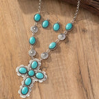 Retro Fashion Cross Turquoise Western Style Jewelry Set
