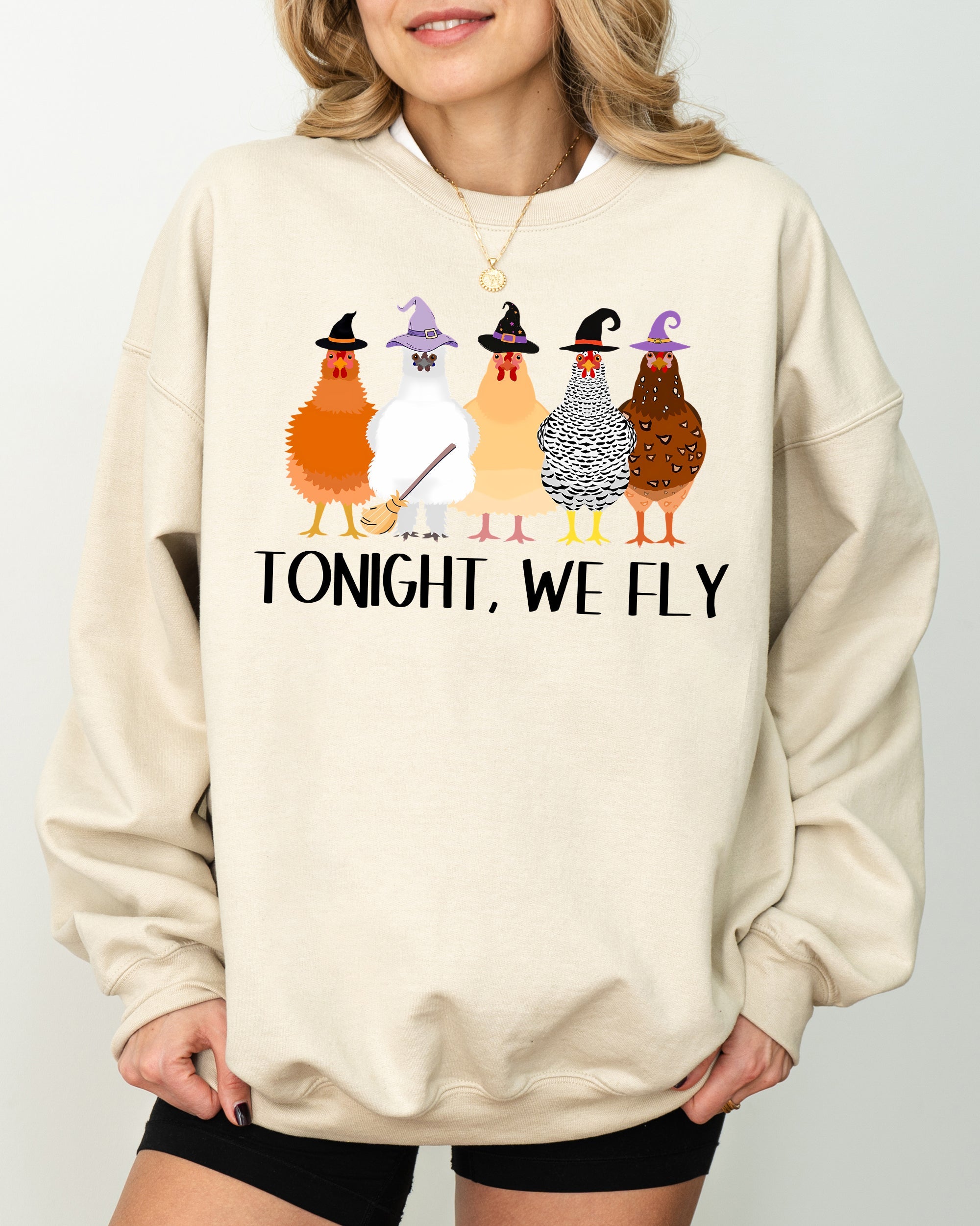 Tonight We Fly Chickens Skeleton Witch Aesthetic Meme Halloween Spooky Costume Sweatshirt