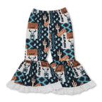 West west bull skull bow western girls ruffle pants
