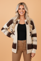Western Geometric Zip Up Sweater Knit Cardigan