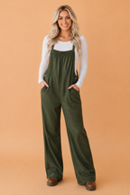 Solid Corduroy Buttoned Adjustable Straps Jumpsuit