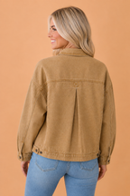 Solid Denim Long Sleeve Buttoned Collar Jacket