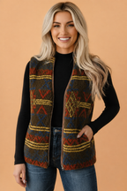 Western Fleece Pocketed Zip Up Sleeveless Vest