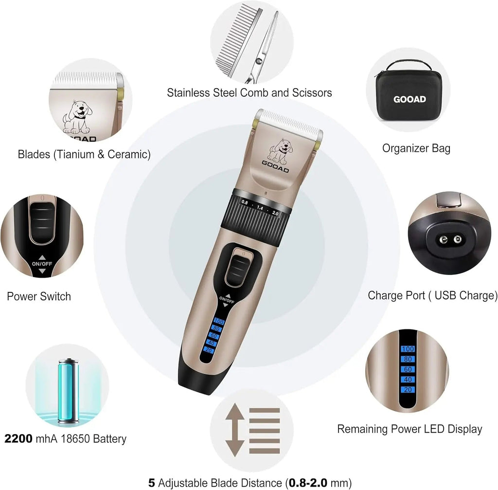 Pet Grooming Clippers Kit – Quiet Cordless Rechargeable Trimmer & Paw Shaver for Dogs & Cats