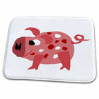 Dish Drying Mat - Funny Spotted Pink Pig Primitive Art Animals