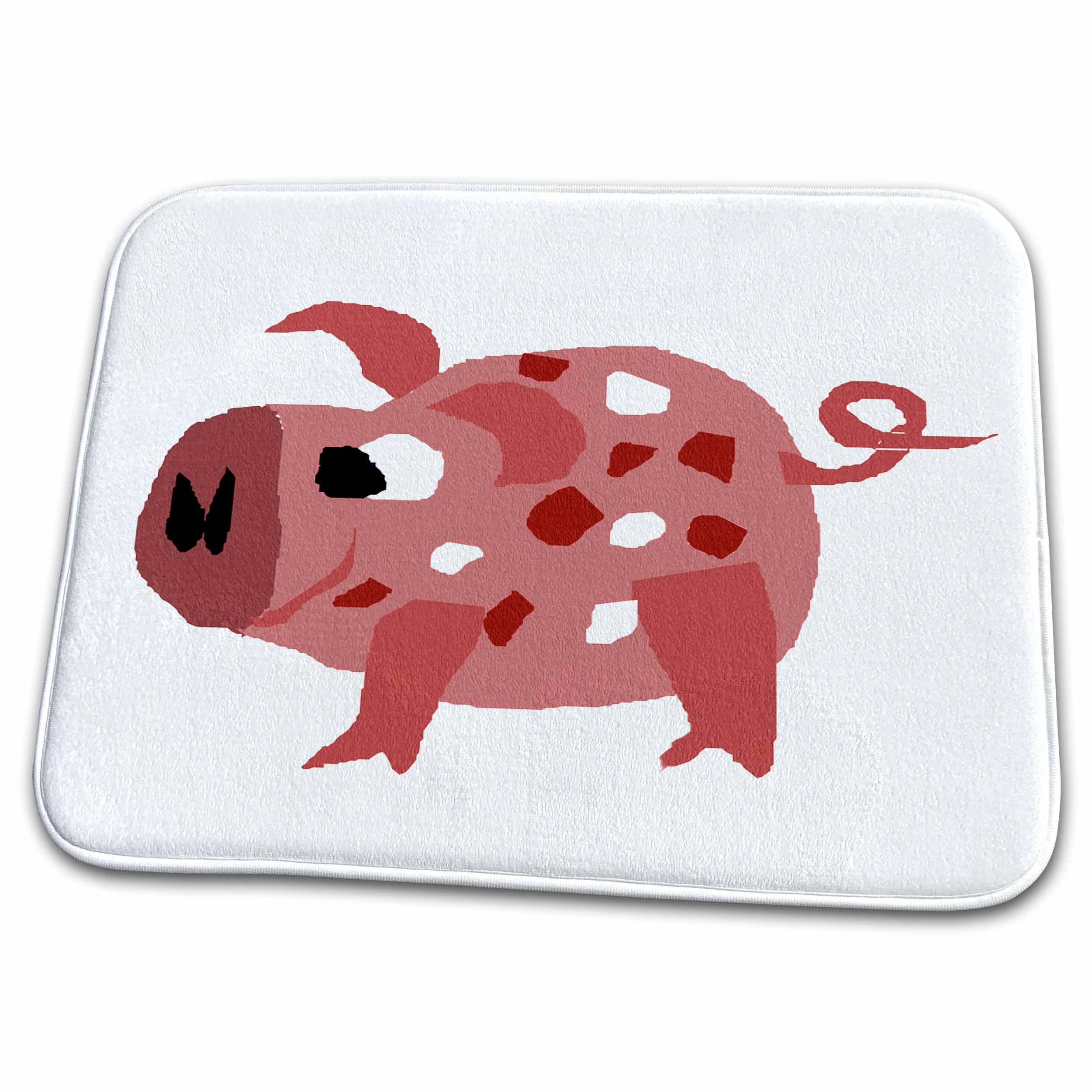 Dish Drying Mat - Funny Spotted Pink Pig Primitive Art Animals