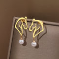 Stainless Steel Earrings 2022 Trend Exquisite Line Horse Design Pearl Charms Pendants Earrings For Women Jewelry Party Gifts NEW