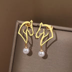 Stainless Steel Earrings 2022 Trend Exquisite Line Horse Design Pearl Charms Pendants Earrings For Women Jewelry Party Gifts NEW