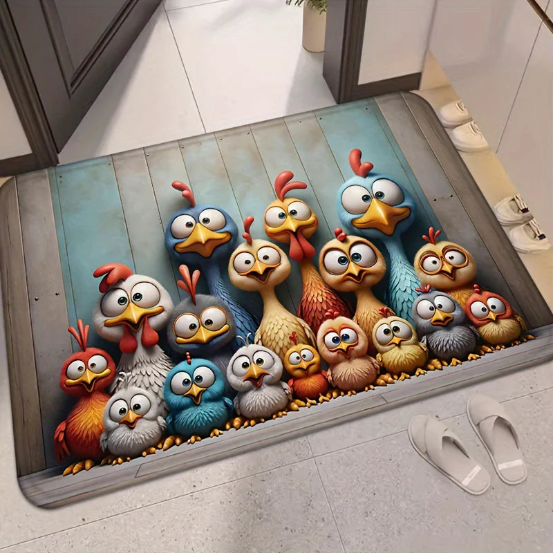 VIKAMA Cute Chicken Family Carpet Cartoon Floor Mat Doormat Rug For Bedroom Living Room Carpet Welcome Mat Outdoor Carpet Home