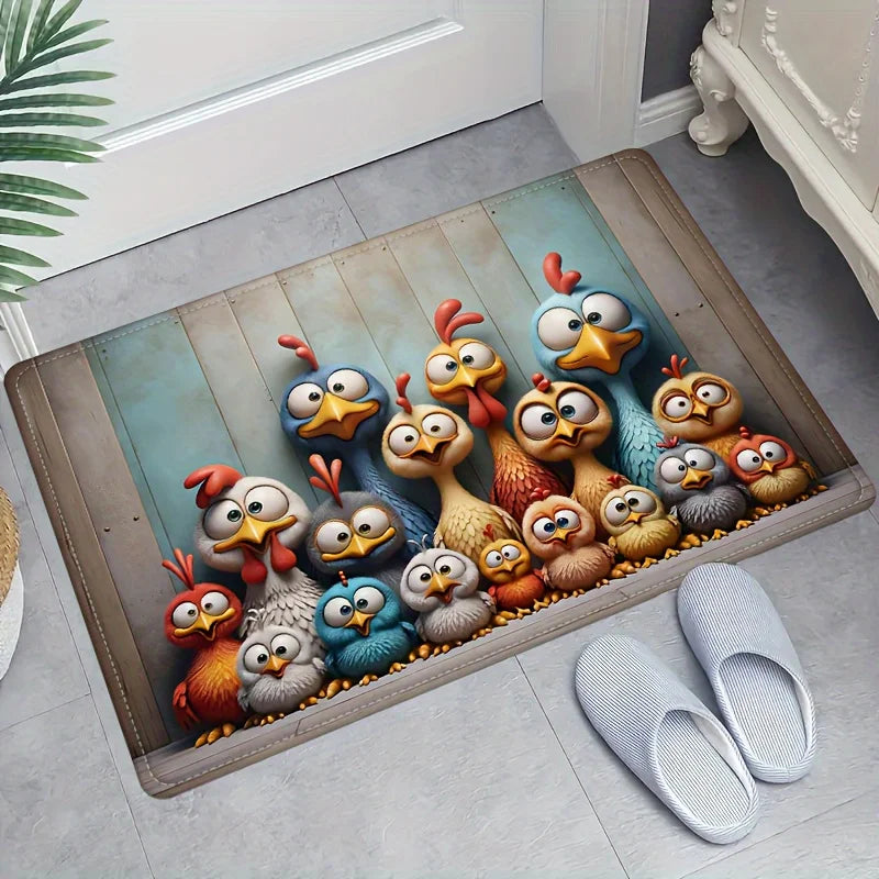 VIKAMA Cute Chicken Family Carpet Cartoon Floor Mat Doormat Rug For Bedroom Living Room Carpet Welcome Mat Outdoor Carpet Home