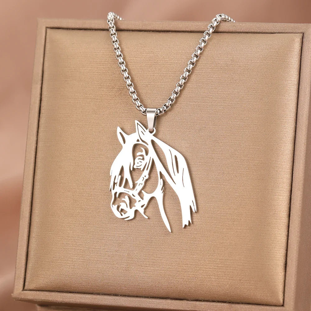 Stainless Steel Necklaces Animals Horse's Head Pendant Choker Chain Men  Atmospheric Fashion Hip Hop Necklace For Women Jewelry