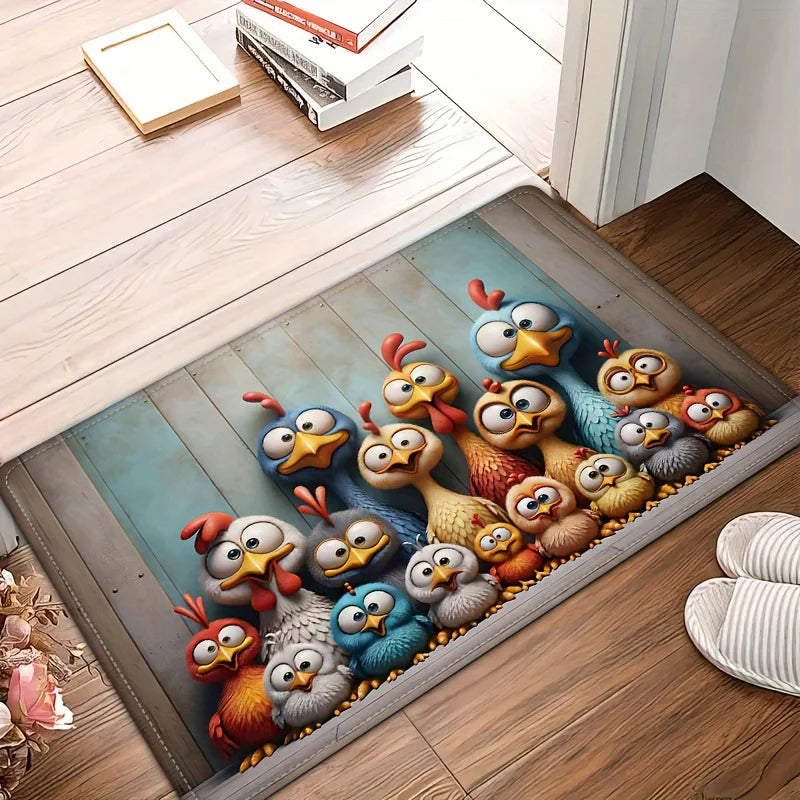 VIKAMA Cute Chicken Family Carpet Cartoon Floor Mat Doormat Rug For Bedroom Living Room Carpet Welcome Mat Outdoor Carpet Home