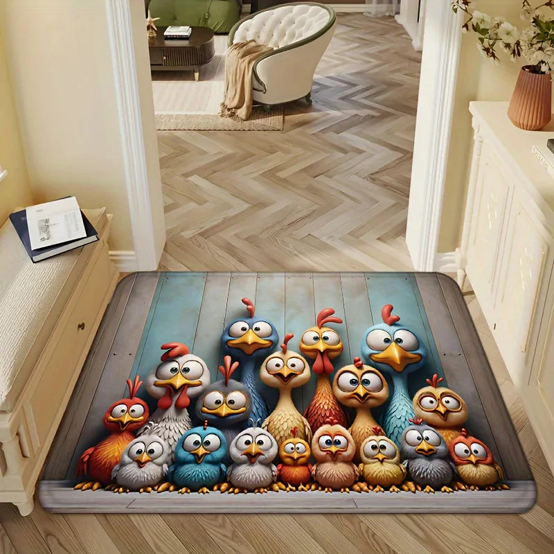 VIKAMA Cute Chicken Family Carpet Cartoon Floor Mat Doormat Rug For Bedroom Living Room Carpet Welcome Mat Outdoor Carpet Home