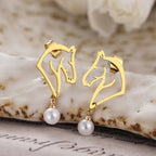 Stainless Steel Earrings 2022 Trend Exquisite Line Horse Design Pearl Charms Pendants Earrings For Women Jewelry Party Gifts NEW