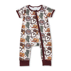 Short sleeves boots hat cactus boy western zipper romper