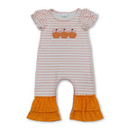 Orange stripe pumpkin bow embroidery girls fall romper