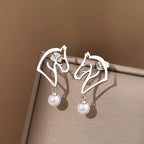 Stainless Steel Earrings 2022 Trend Exquisite Line Horse Design Pearl Charms Pendants Earrings For Women Jewelry Party Gifts NEW