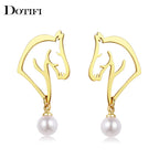 Stainless Steel Earrings 2022 Trend Exquisite Line Horse Design Pearl Charms Pendants Earrings For Women Jewelry Party Gifts NEW
