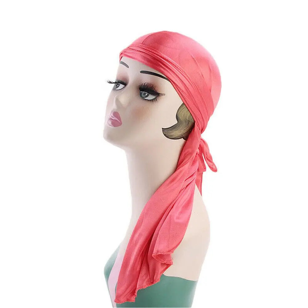 Adjustable Men Women Chemo Cap Pre-Tied Headwrap Bandana Silk Durag Pirate Hat Turban Hijab