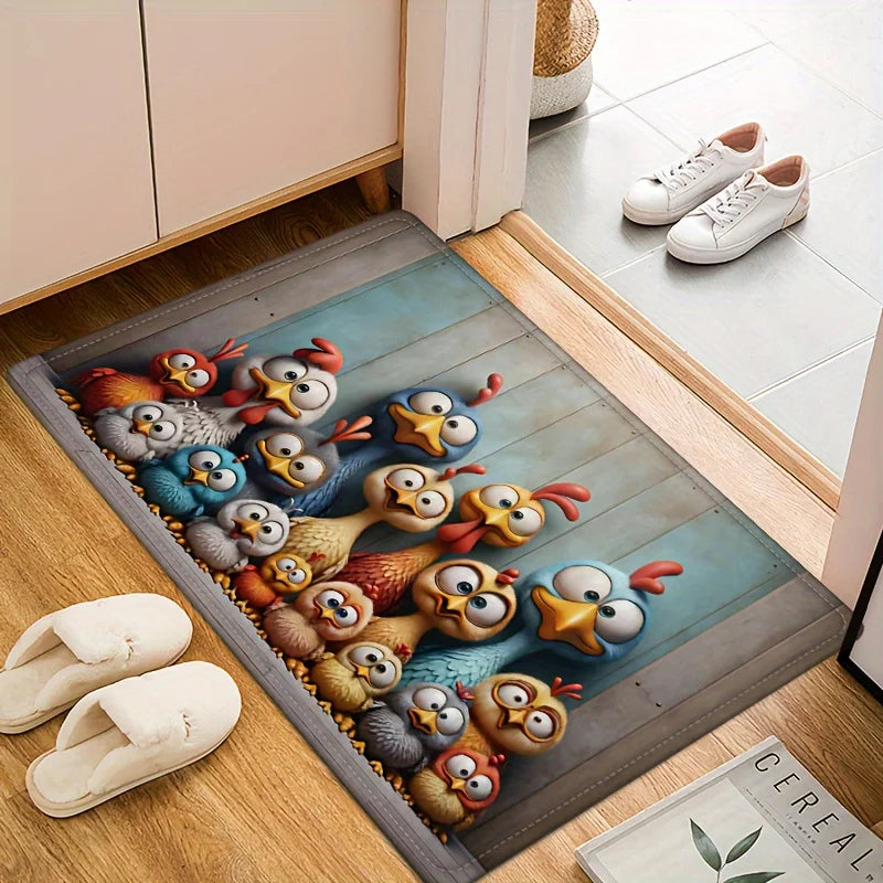 VIKAMA Cute Chicken Family Carpet Cartoon Floor Mat Doormat Rug For Bedroom Living Room Carpet Welcome Mat Outdoor Carpet Home