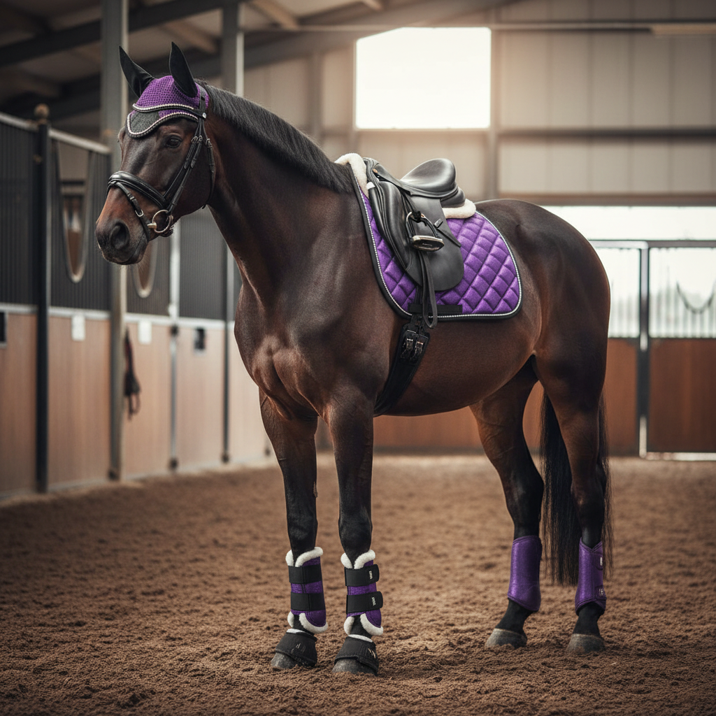 Horse Saddle Pad, Ear Bonnet & Horse Boot Set