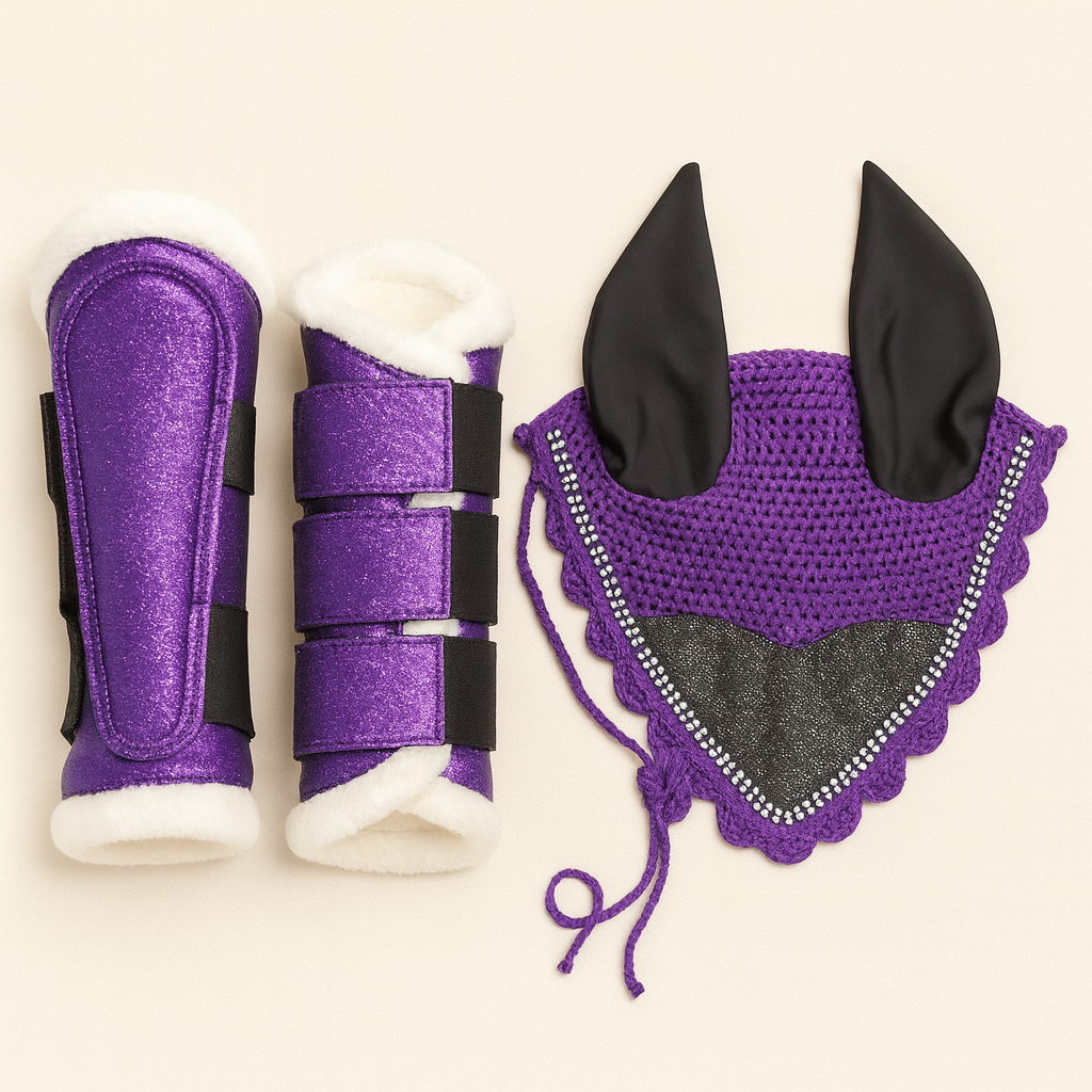 Horse Saddle Pad, Ear Bonnet & Horse Boot Set