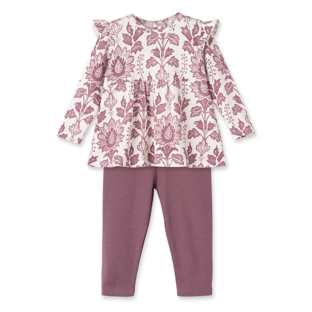 Floral Tapestry Baby Girl Set-Bamboo Top & Cotton Pants