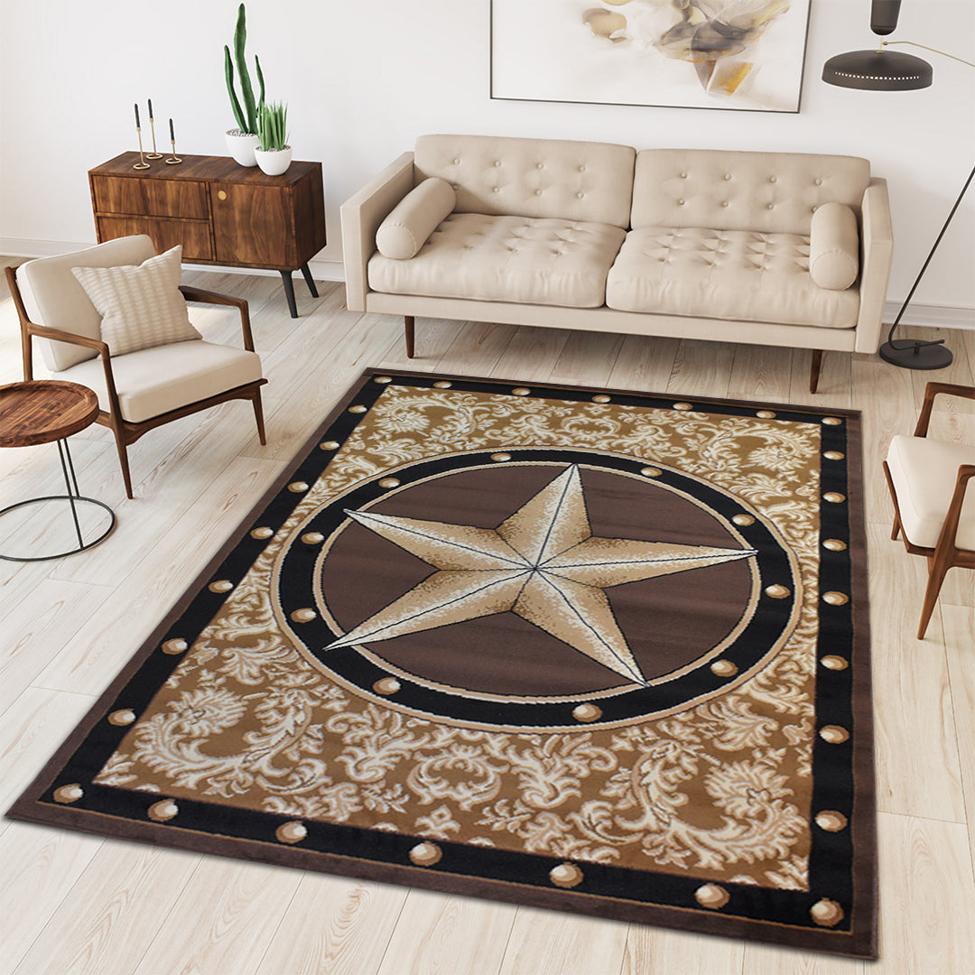 Great West Western Star Polypropylene Area Rug for Living Room, Bedroom & Entryway | Rustic Farmhouse Indoor Carpet | Soft 0.35" Pile Height