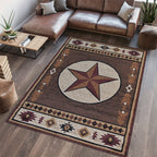 Great West Rustic Western Area Rug with Southwestern Geometric Border | Polypropylene Indoor Carpet