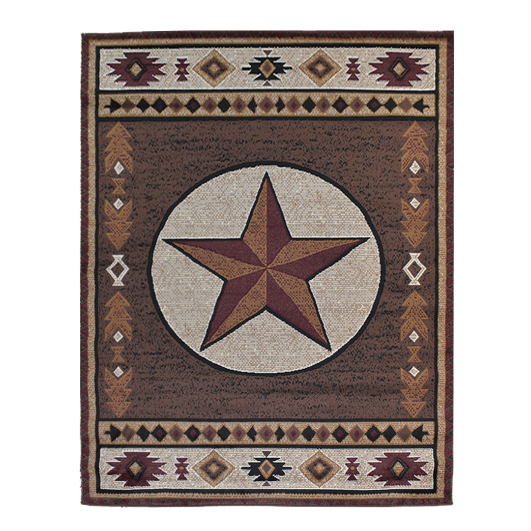 Great West Rustic Western Area Rug with Southwestern Geometric Border | Polypropylene Indoor Carpet