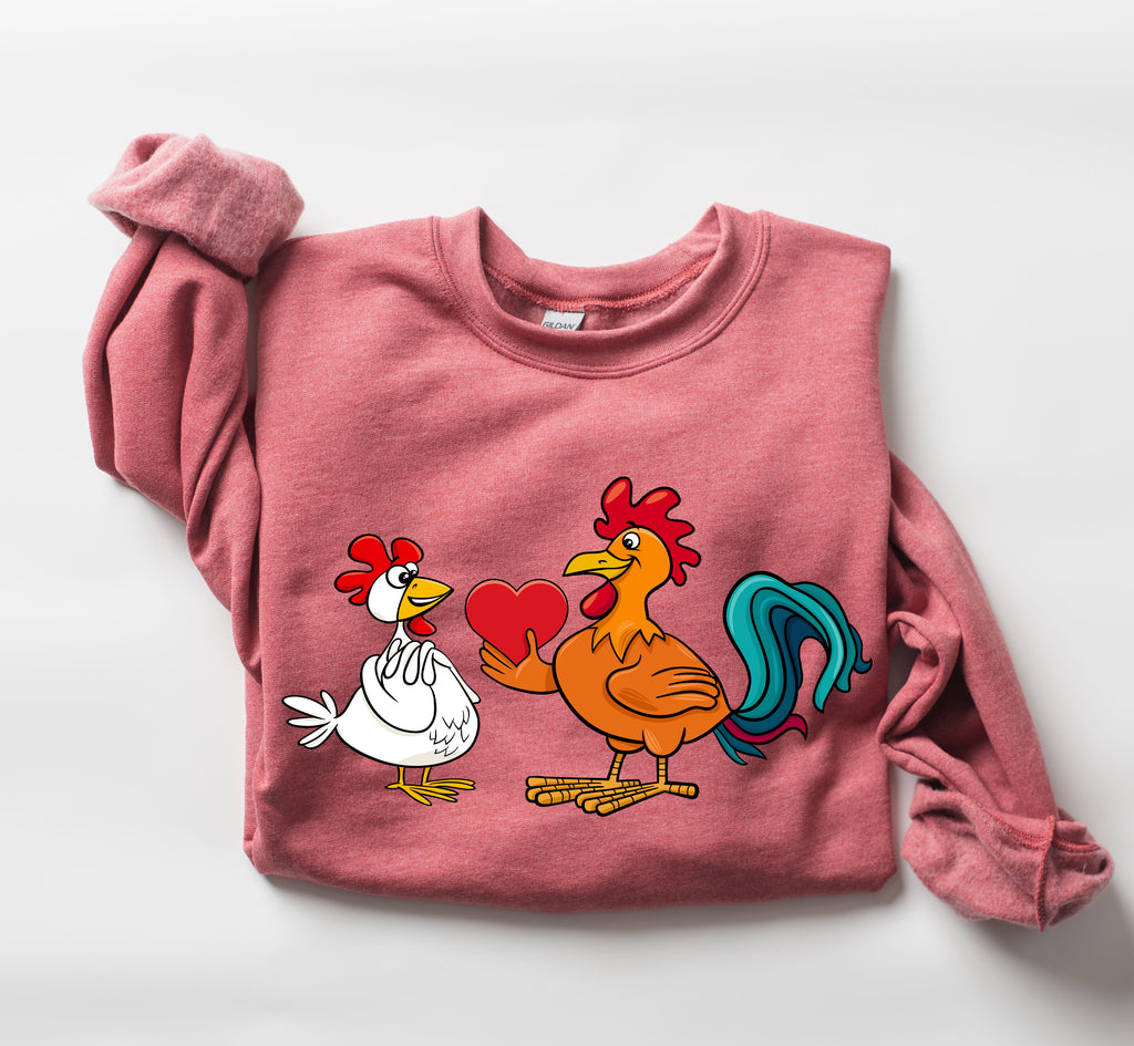 Retro Chicken Lovers Funny Vintage Valentine's Day Poultry Humor Inspired By Classic Farmhouse Style Sweatshirt