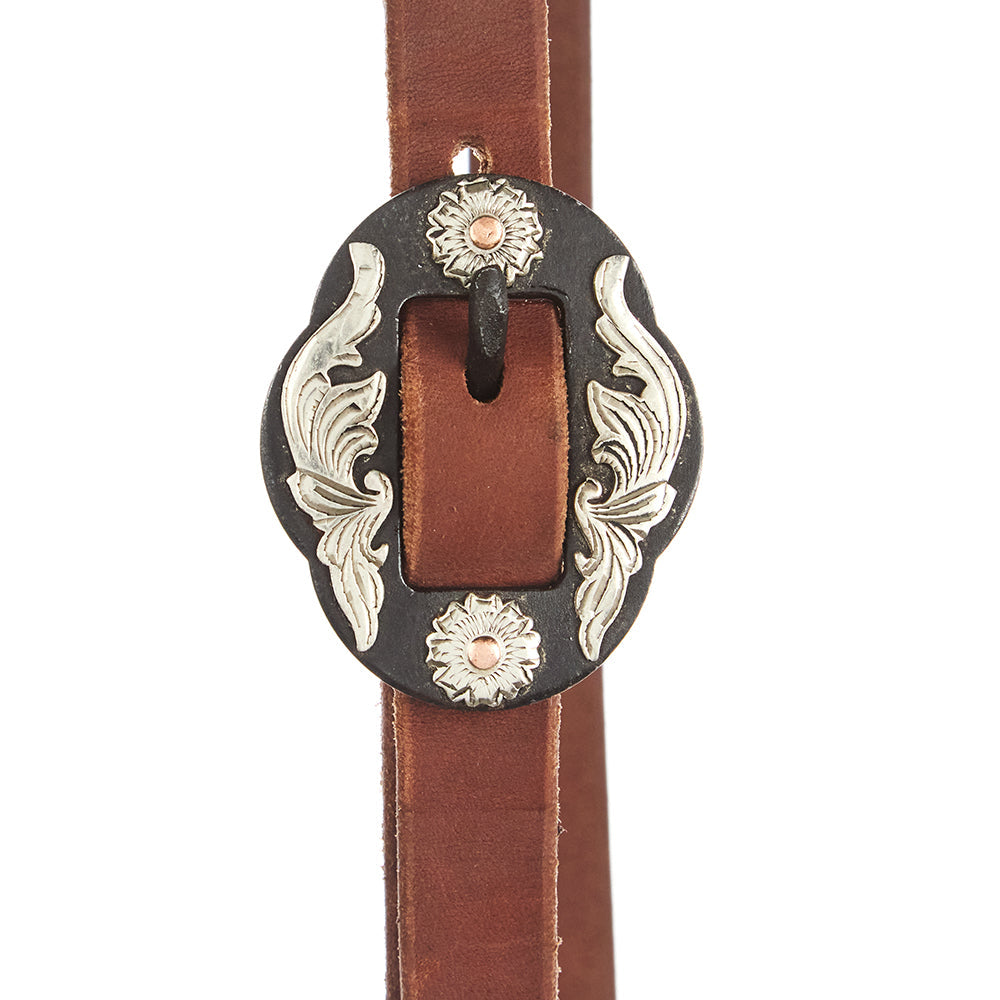 WD-SLEHO-18 Heavy Oil Harness Leather Double Flower Buckle Slit Ear Headstall