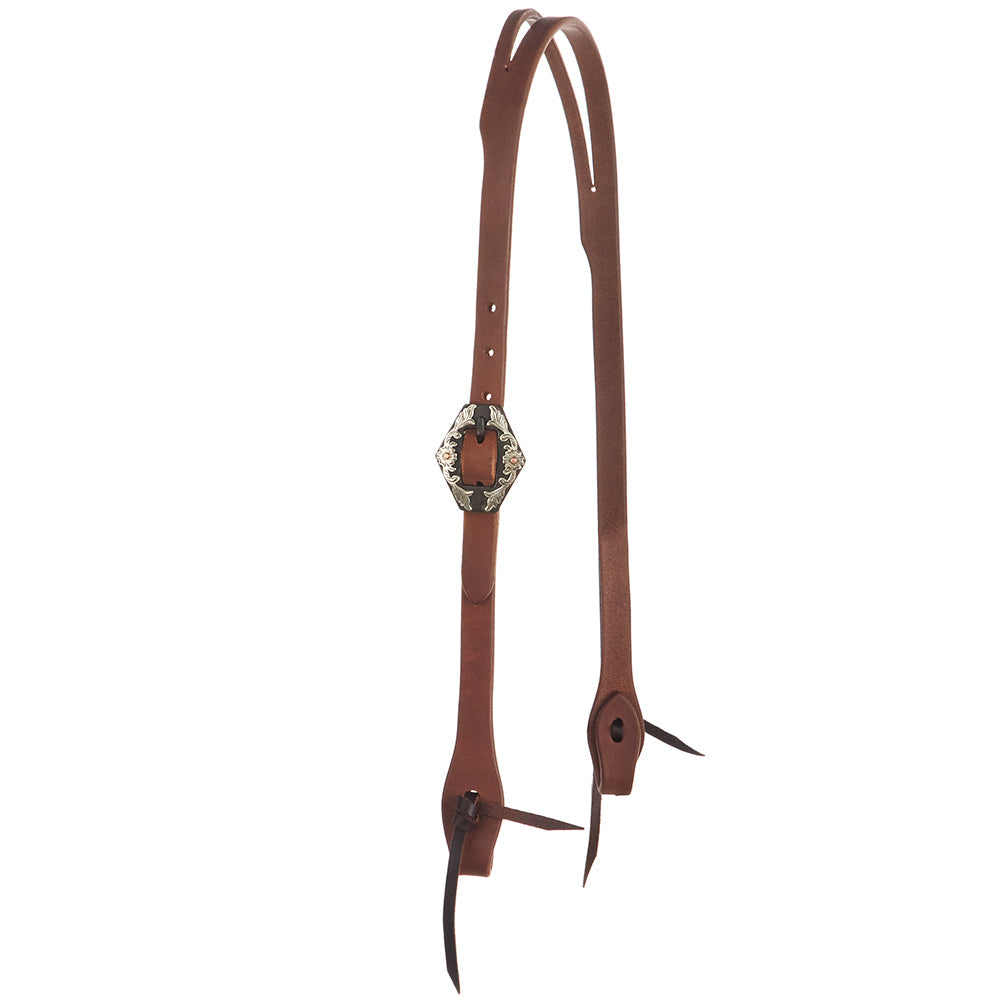 WD-SLEHO-27 Heavy Oil Harness Leather Diamond Floral Single Buckle Slit Ear Headstall