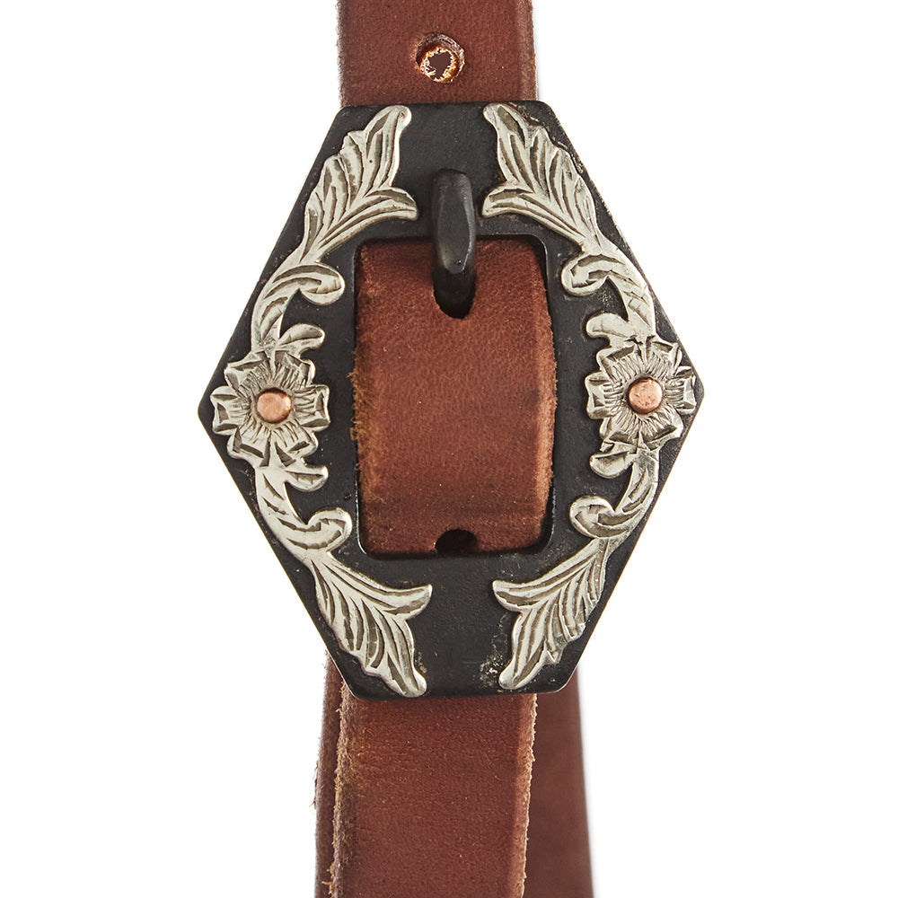 WD-SLEHO-27 Heavy Oil Harness Leather Diamond Floral Single Buckle Slit Ear Headstall