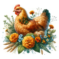 Watercolor Floral Chicken Fabric Panel 3